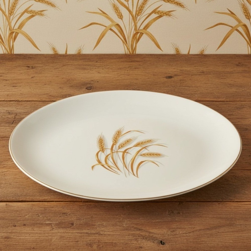 Golden Wheat 22k Gold Platter 11.75" Vintage Homer Laughlin USA Ivory Oval